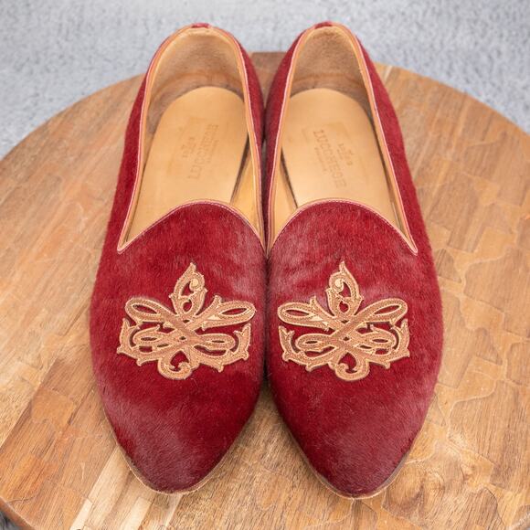 Lucchese Embroidered Maroon Calf Hair Womens Size 9 Loafer - Picture 2 of 12